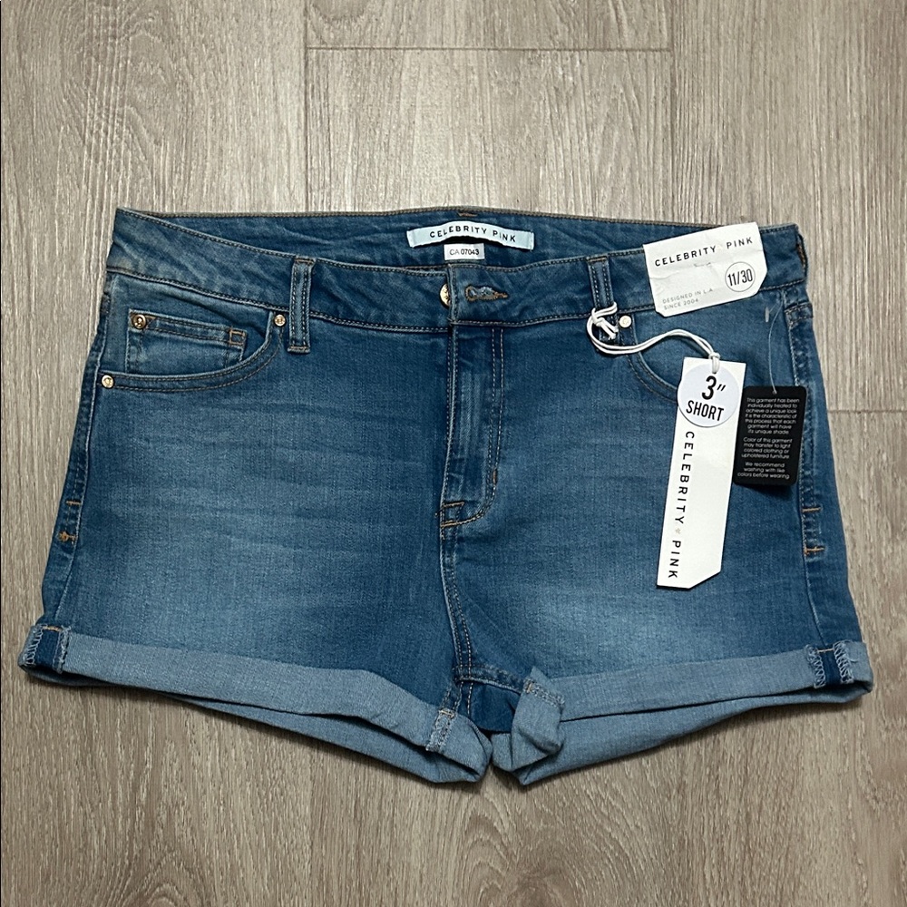 Celebrity Pink Rolled Cuff Denim Shorts - Picture 1 of 6